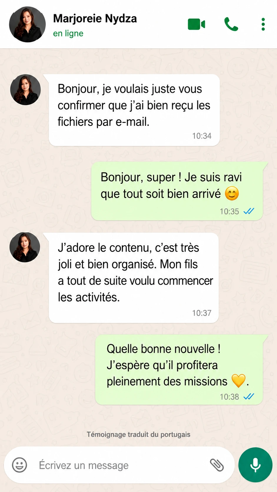 Témoignage de Marjoreie Nydza, traduit du portugais